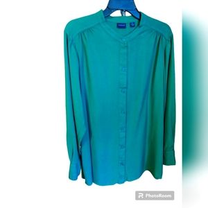 Westbound XL Emerald Green Button Mandarin Collar Blouse